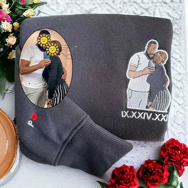 Individuell besticktes Sweatshirt Portrait Musikspieler Paar Familiengeschenk