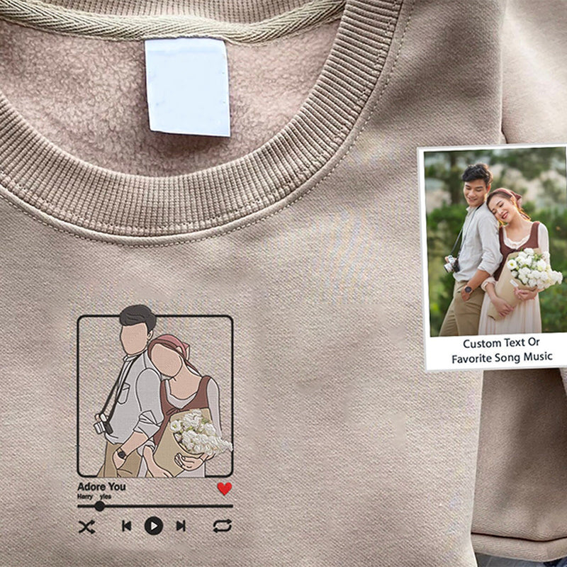 Individuell besticktes Sweatshirt Portrait Musikspieler Paar Familiengeschenk