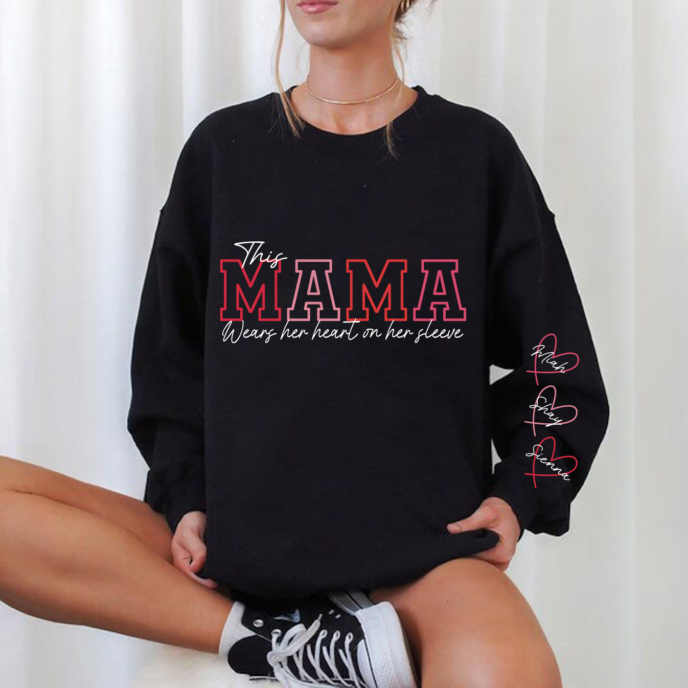 Tragen Sie Ihr Herz auf der Zunge – Personalisiertes Mama-Sweatshirt mit den Namen der Kinder | als Geschenk für Mama und Oma