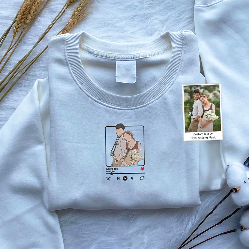 Individuell besticktes Sweatshirt Portrait Musikspieler Paar Familiengeschenk