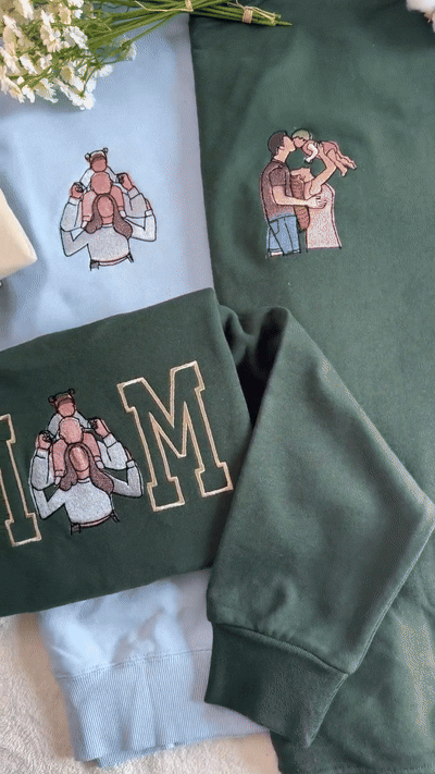 Benutzerdefiniertes Sweatshirt mit Fotostickerei für Mama und Papa, benutzerdefiniertes Varsity-T-Shirt mit Stickerei, Geschenk für Mama