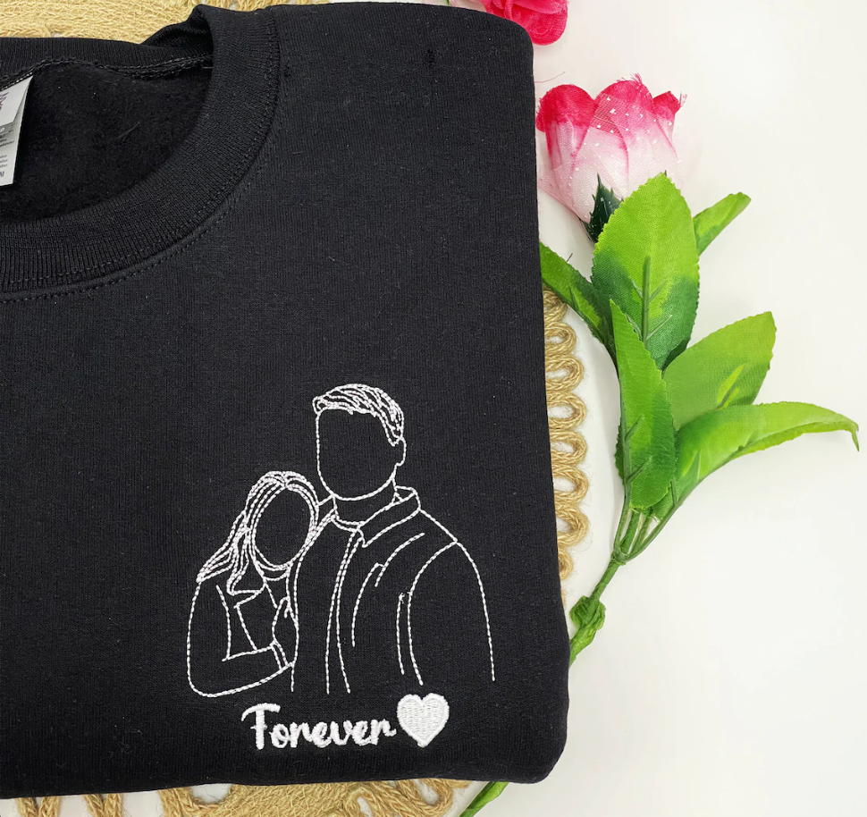 Benutzerdefiniertes Portrait Besticktes Sweatshirt, Paar Hochzeitsportrait Hoodie, Paare Bestickte Sweatshirts, Familienportrait Sweatshirt
