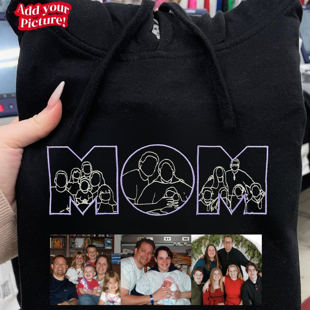 Personalisiertes besticktes „MOM“-Fotoportrait-Kapuzenpullover-Sweatshirt