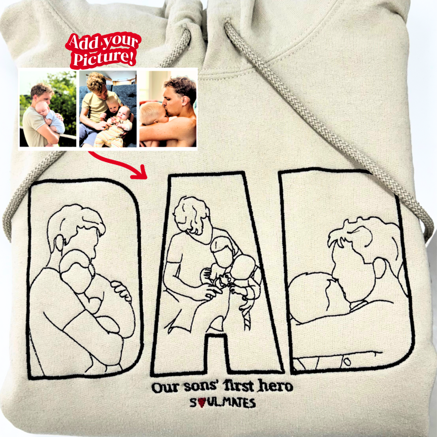 Personalisiertes Papa-Sweatshirt mit Bild, individuell besticktes Portrait vom Foto-Hoodie