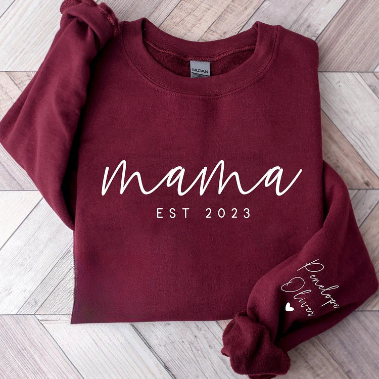 Minimalistisches Mama Sweatshirt mit Datum und Kindernamen