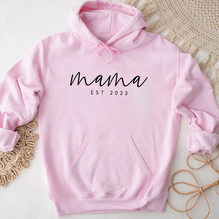 Minimalistisches Mama Sweatshirt mit Datum und Kindernamen