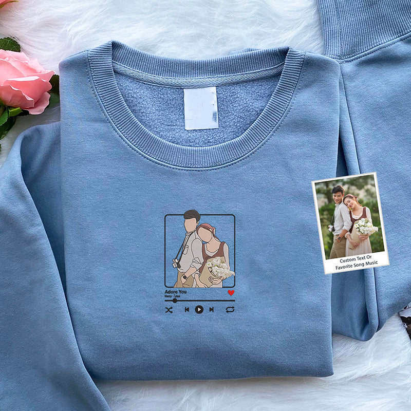 Individuell besticktes Sweatshirt Portrait Musikspieler Paar Familiengeschenk
