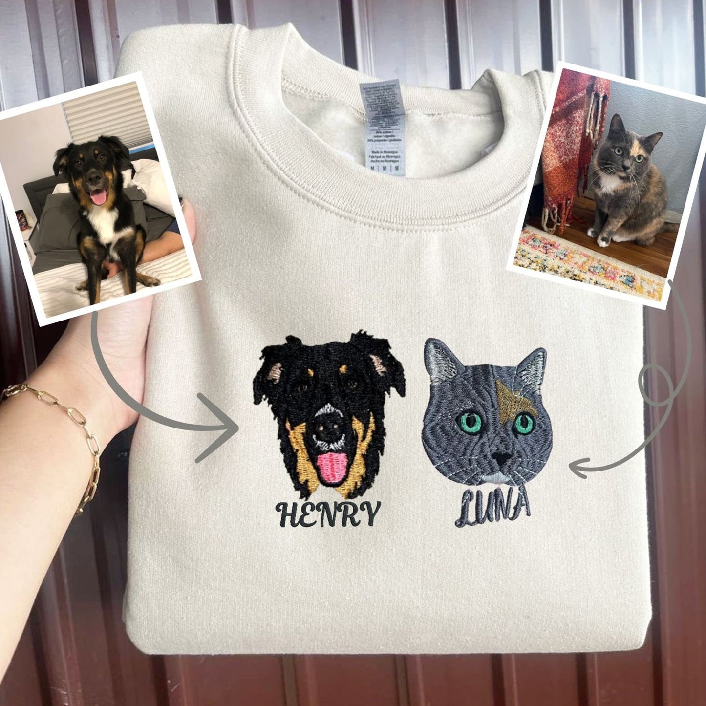 Besticktes Haustier-Sweatshirt mit individuellem Aufdruck, personalisiert mit dem Foto Ihres Haustieres, dem Gesicht Ihres Hundes oder Ihrer Katze oder dem Namen Ihrer Haustierliebhaber, Sweatshirt, Kapuzenpullover, T-Shirt