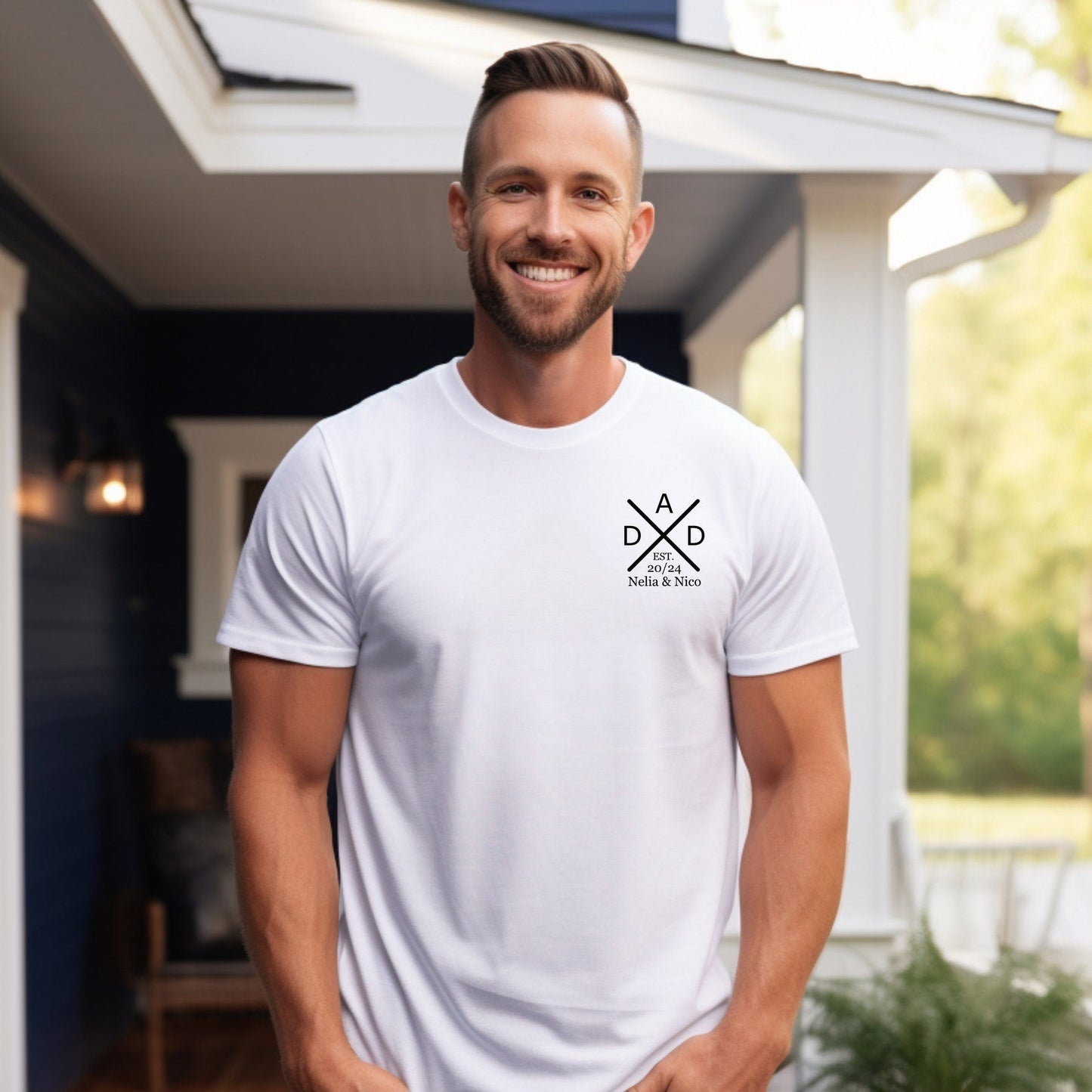 Zeitlose Vaterschaft: Personalisiertes Vatershirt. T-Shirt mit Namen und Geburtsjahr des Kindes. Papa Geschenk. Papa Geschenkidee.