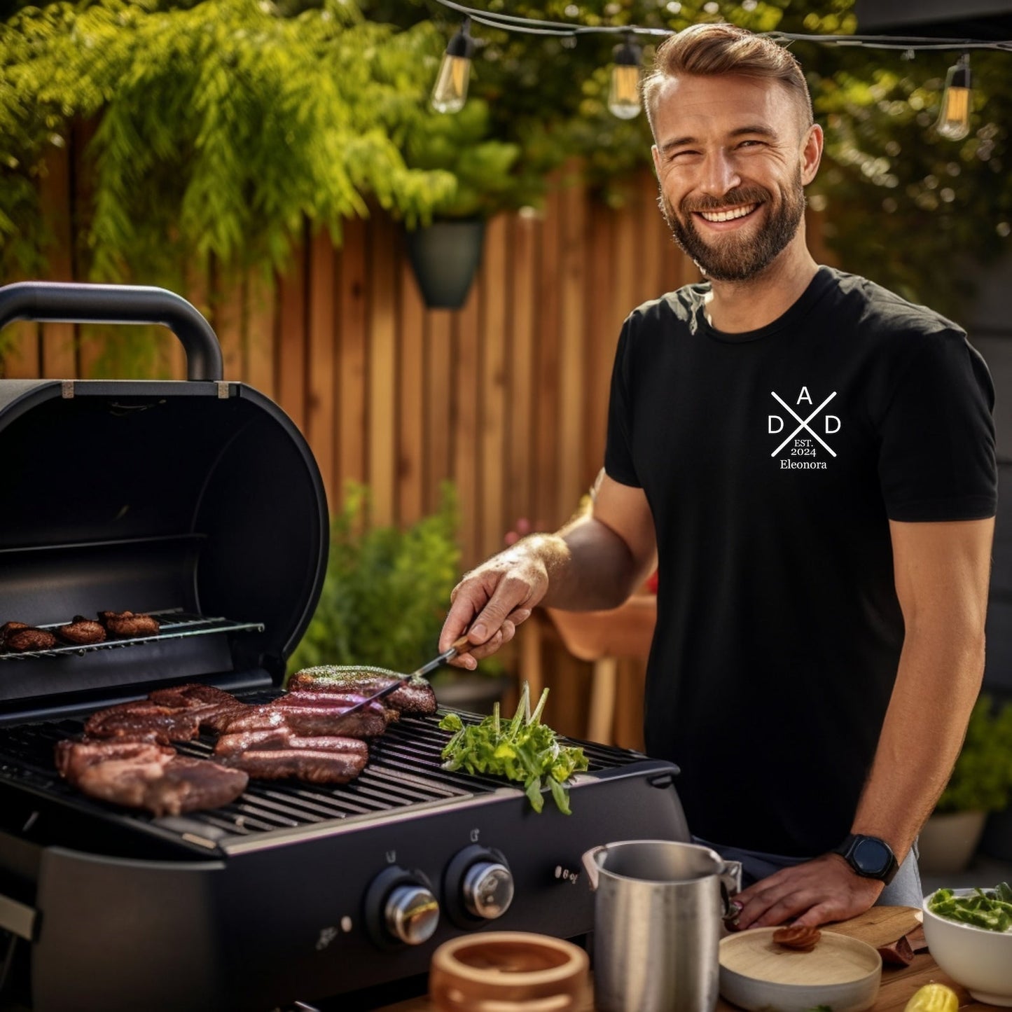 Zeitlose Vaterschaft: Personalisiertes Vatershirt. T-Shirt mit Namen und Geburtsjahr des Kindes. Papa Geschenk. Papa Geschenkidee.