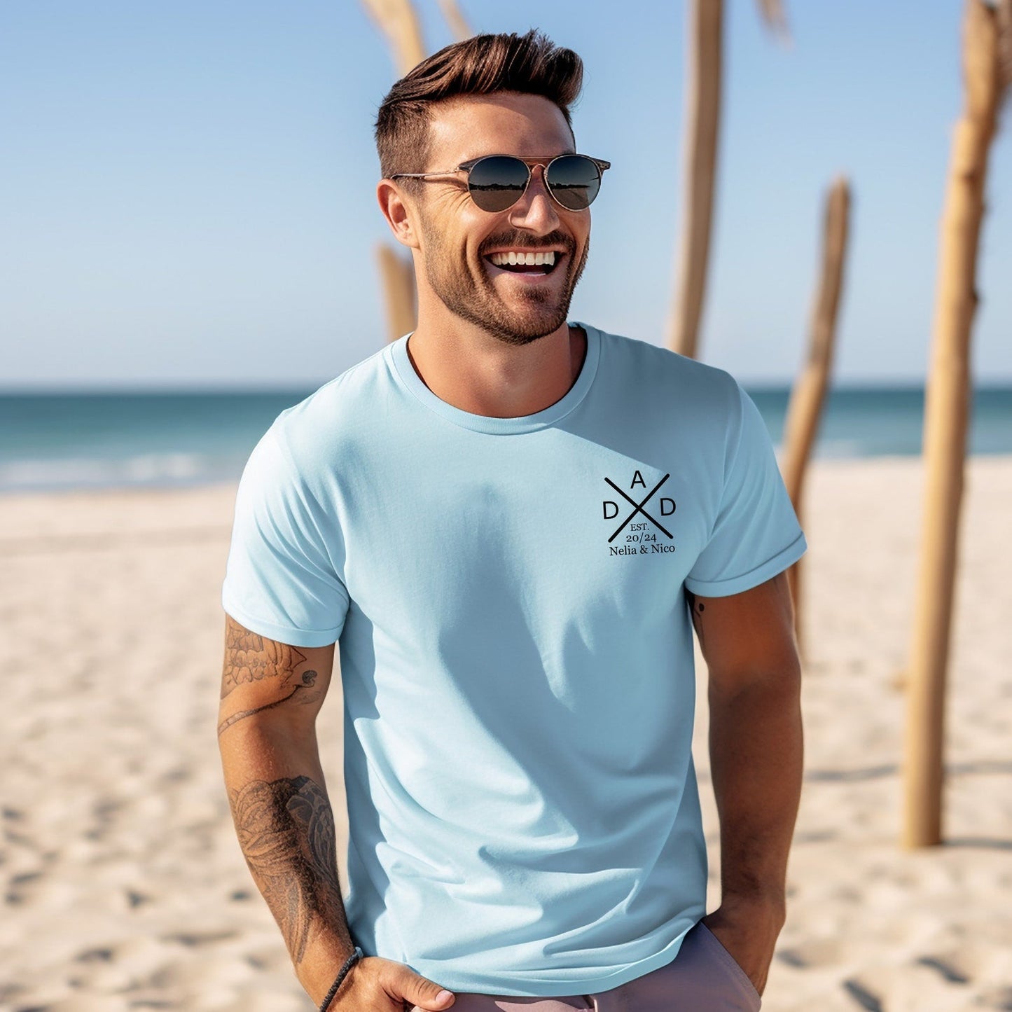 Zeitlose Vaterschaft: Personalisiertes Vatershirt. T-Shirt mit Namen und Geburtsjahr des Kindes. Papa Geschenk. Papa Geschenkidee.