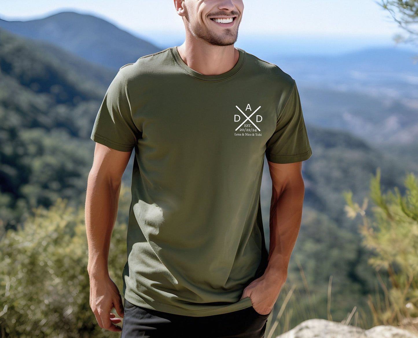 Zeitlose Vaterschaft: Personalisiertes Vatershirt. T-Shirt mit Namen und Geburtsjahr des Kindes. Papa Geschenk. Papa Geschenkidee.