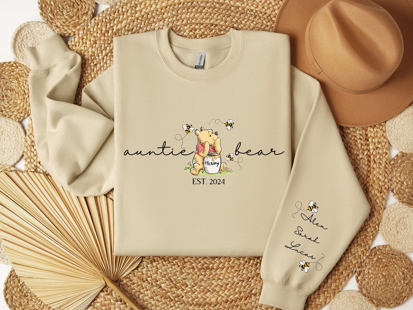Personalisiertes Tante Bär Sweatshirt mit Kindernamen am Ärmel, Personalisiertes Tante Sweatshirt, Tante mit Nichten Neffen Namen, Geschenk für Tanten