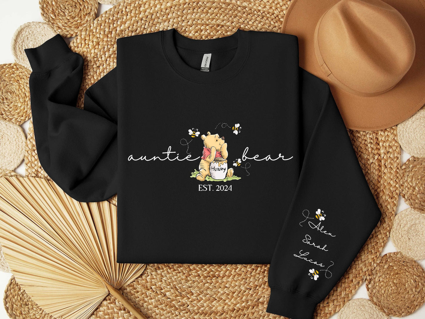Personalisiertes Tante Bär Sweatshirt mit Kindernamen am Ärmel, Personalisiertes Tante Sweatshirt, Tante mit Nichten Neffen Namen, Geschenk für Tanten