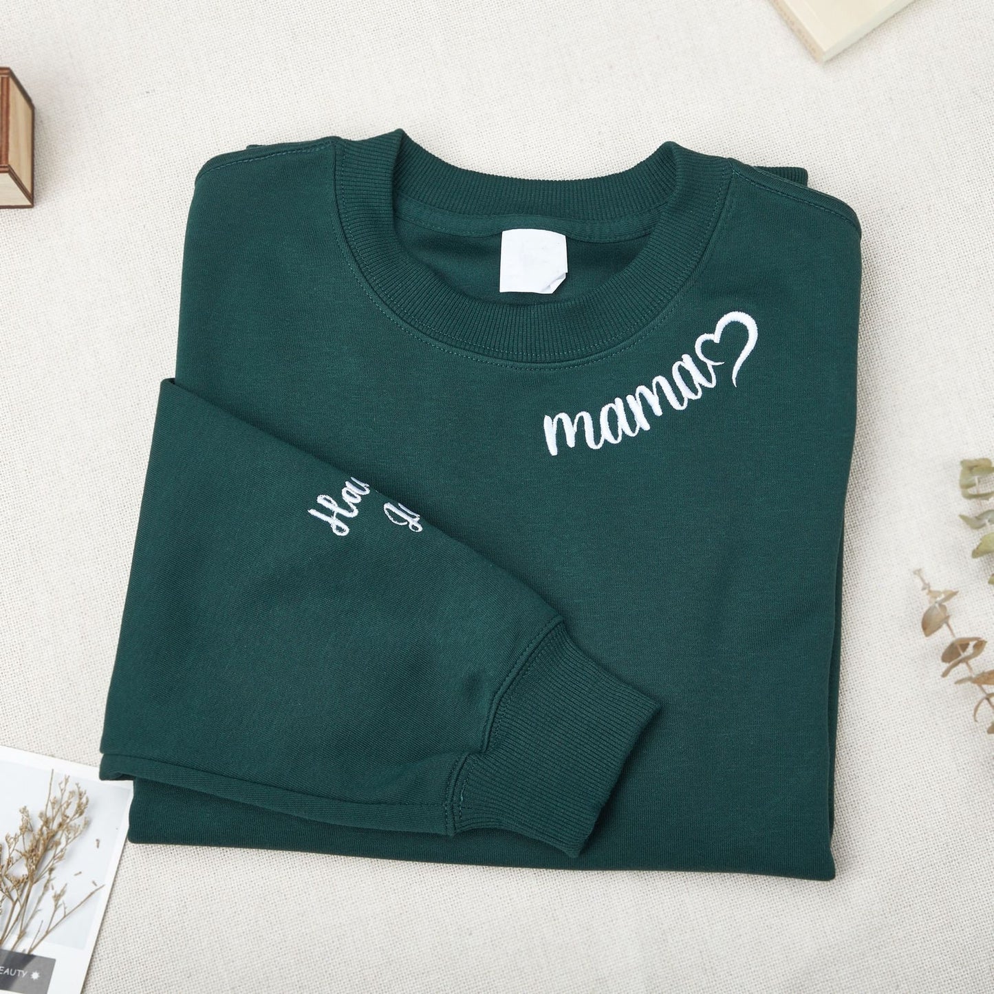 Besticktes Sweatshirt, Sweatshirt mit personalisiertem Text, Crewneck mit Stickerei, Verschiedene Stickarten, Muttertagsgeschenk, Hochzeitsgeschenk