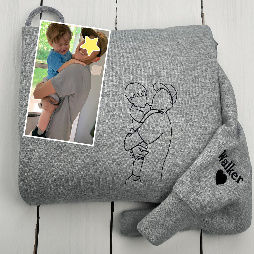 Personalisiertes Papa-Sweatshirt mit Bild, benutzerdefiniertes besticktes Portrait vom Foto-Hoodie, Papa-Portrait, Familienportrait, Papa-Sweatshirt