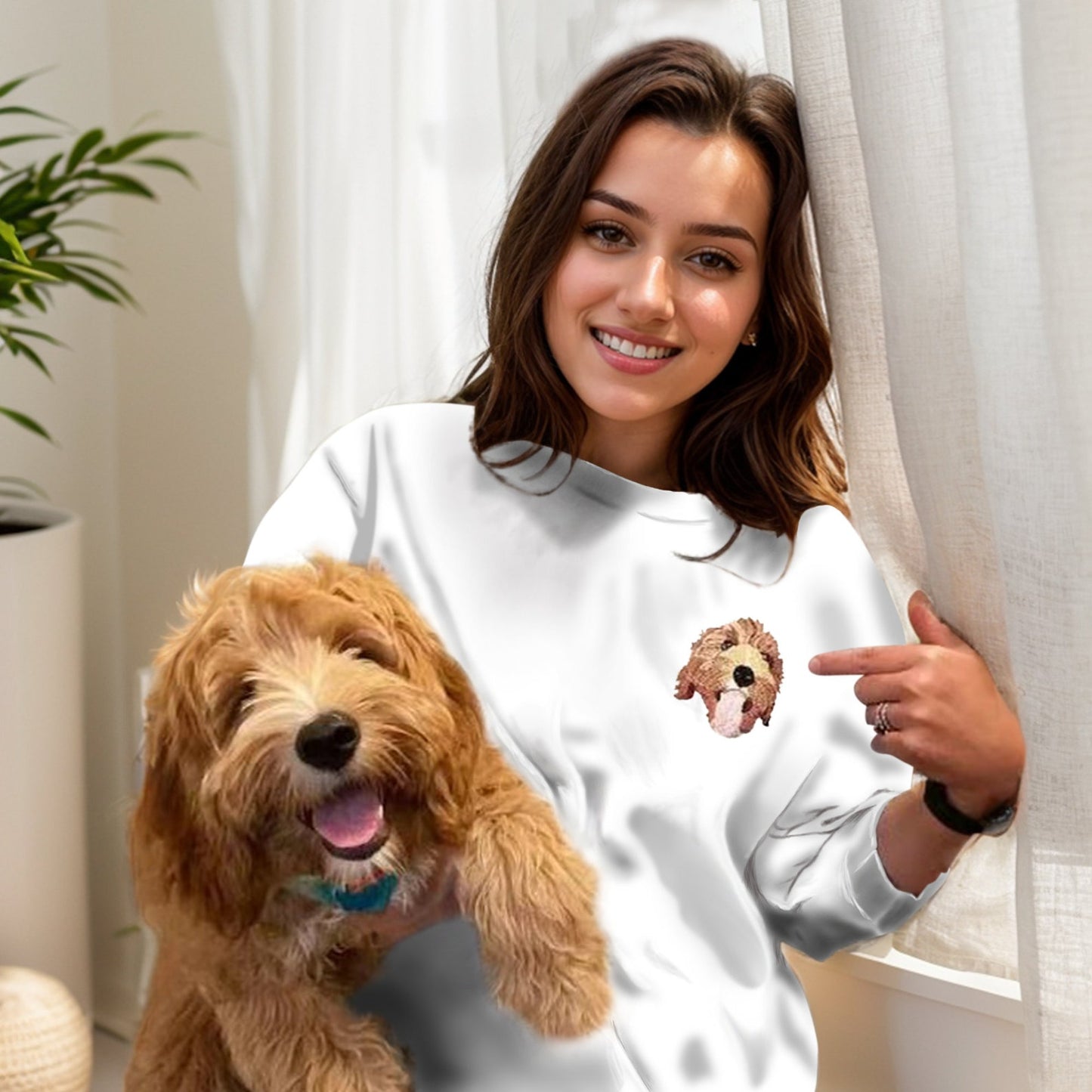 T-Shirt Mit Besticktem Gesicht - Personalisiertes Line Art Shirt, Gesichtsloses Shirt, Pet Art T-Shirt, Personalisiertes Geschenk Für Freundin, Paar, Geschenke Für Tierliebhaber