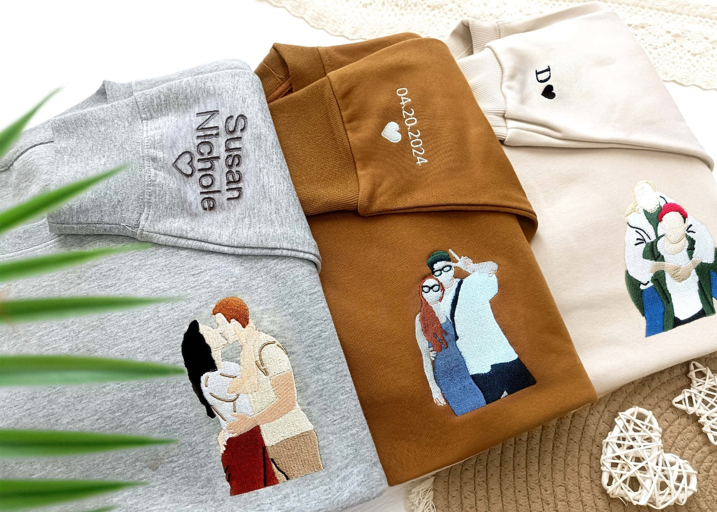 Individuell besticktes Sweatshirt, individuell bestickter Hoodie, individuelles Fotoportrait, individuell besticktes Shirt, gesichtsloses Familienporträt, Geschenk für Paare