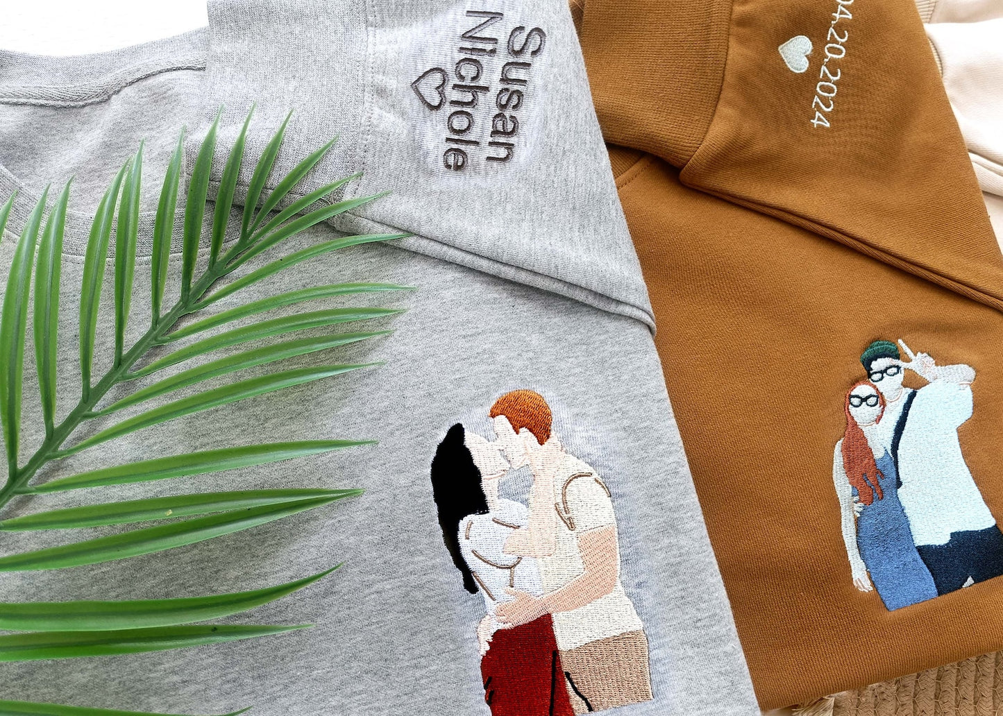 Individuell besticktes Sweatshirt, individuell bestickter Hoodie, individuelles Fotoportrait, individuell besticktes Shirt, gesichtsloses Familienporträt, Geschenk für Paare