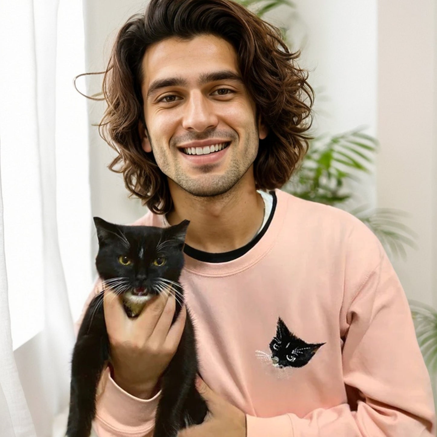 T-Shirt Mit Besticktem Gesicht - Personalisiertes Line Art Shirt, Gesichtsloses Shirt, Pet Art T-Shirt, Personalisiertes Geschenk Für Freundin, Paar, Geschenke Für Tierliebhaber