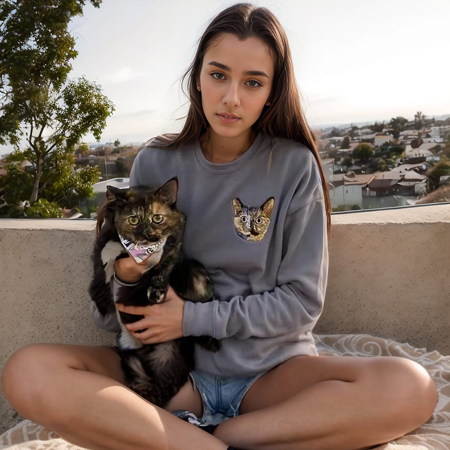 T-Shirt Mit Besticktem Gesicht - Personalisiertes Line Art Shirt, Gesichtsloses Shirt, Pet Art T-Shirt, Personalisiertes Geschenk Für Freundin, Paar, Geschenke Für Tierliebhaber