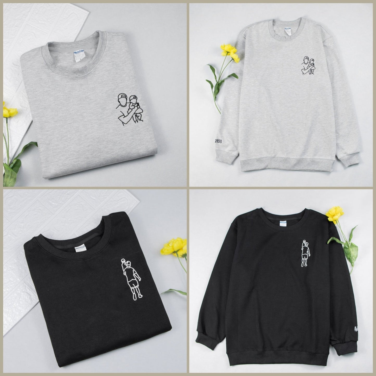 Personalisiertes Besticktes Portrait Sweatshirt, Personalisierter Foto Hoodie, Sweatshirt Für Ihn, Name Auf Manschettenknöpfe Gestickt, Paar Hoodie, Jubiläumsgeschenk