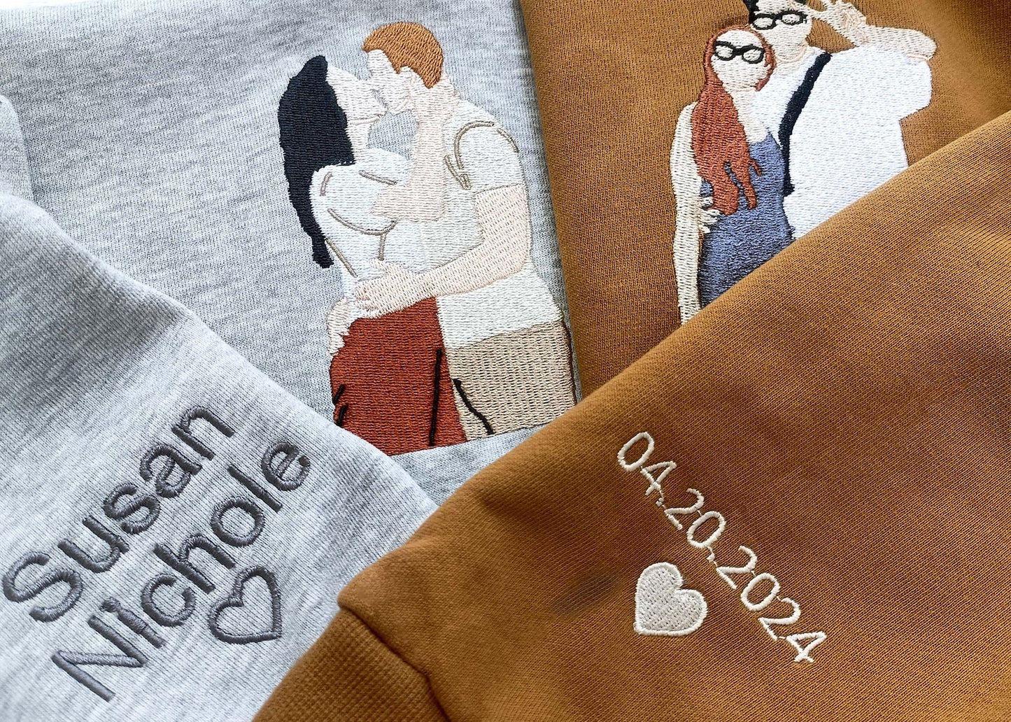 Individuell besticktes Sweatshirt, individuell bestickter Hoodie, individuelles Fotoportrait, individuell besticktes Shirt, gesichtsloses Familienporträt, Geschenk für Paare