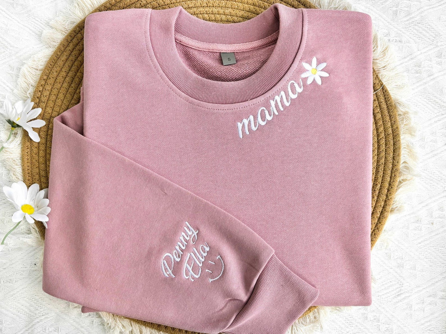 Personalisiertes Papa/Mama Besticktes Sweatshirt mit Kindernamen am Ärmel, Papa/Mama Schwangerschaftsankündigungs-Sweatshirt, Vatertagsgeschenk