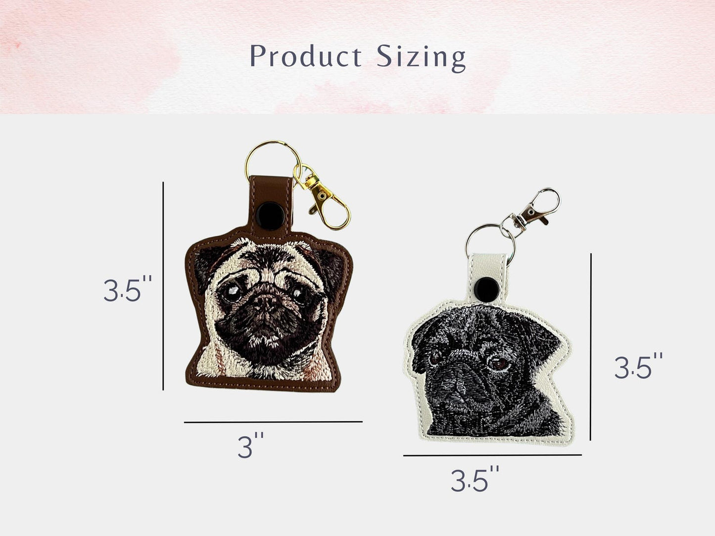 Benutzerdefinierter bestickter Mops-Schlüsselanhänger – realistischer Schlüsselanhänger aus Kunstleder, ideales Geschenk für Hundeliebhaber