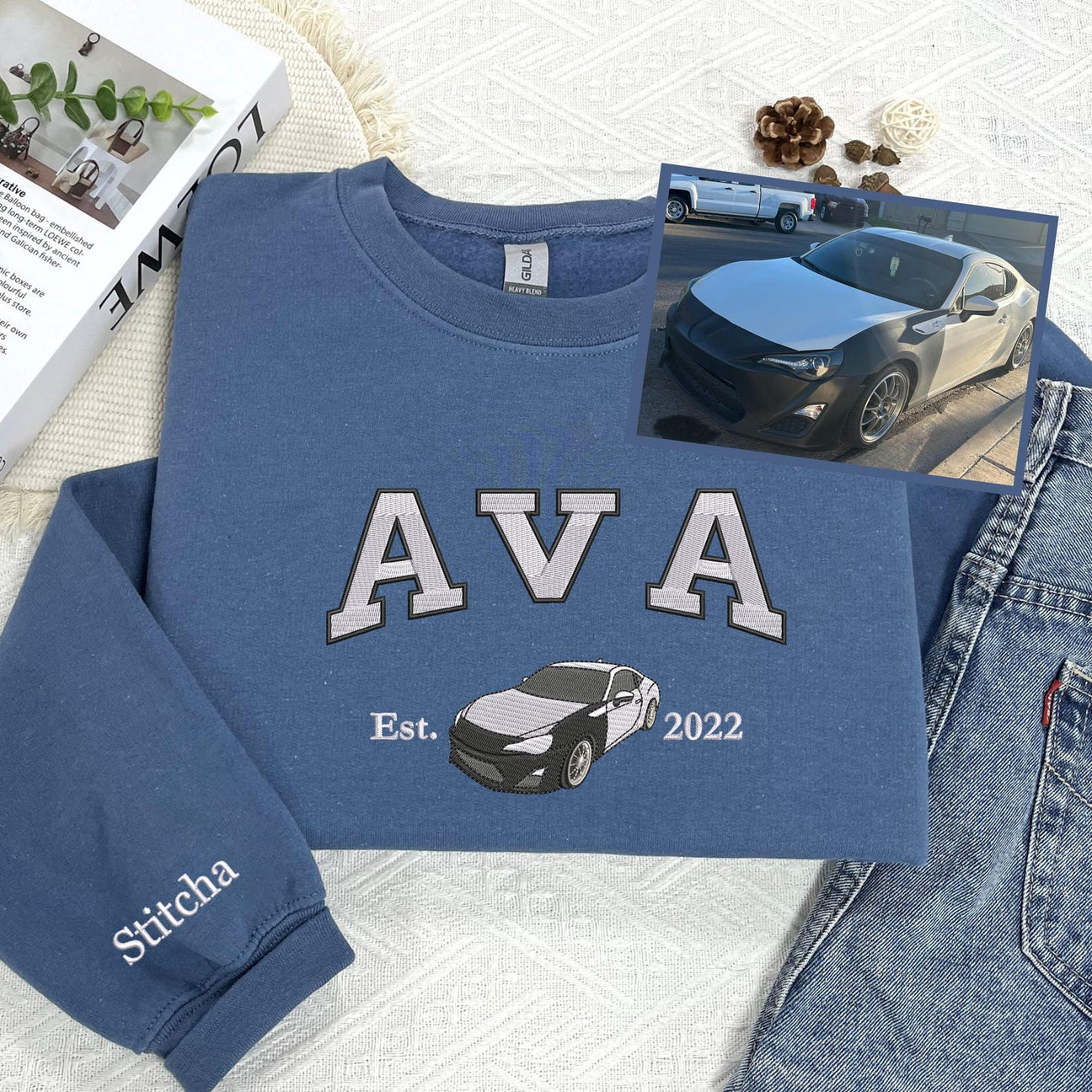 Bestickter Auto-Kapuzenpullover, Autofoto bestickt, Benutzerdefinierter Autonamen-Kapuzenpullover, Oldtimer bestickt, Jubiläumsgeschenke für Autoliebhaber