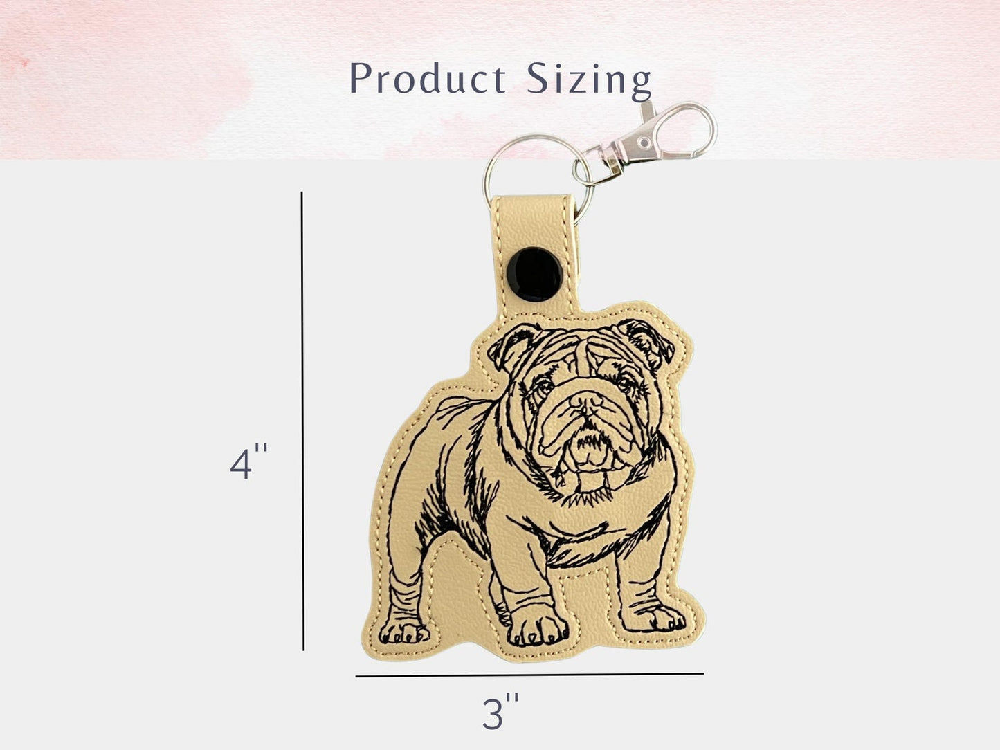 Maßgeschneiderter Bestickter Englische Bulldogge-Porträt-Schlüsselanhänger - Skizzenstil Schlüsselanhänger oder Taschenanhänger, Mehrere Farboptionen, Perfektes Geschenk für Hundeliebhaber