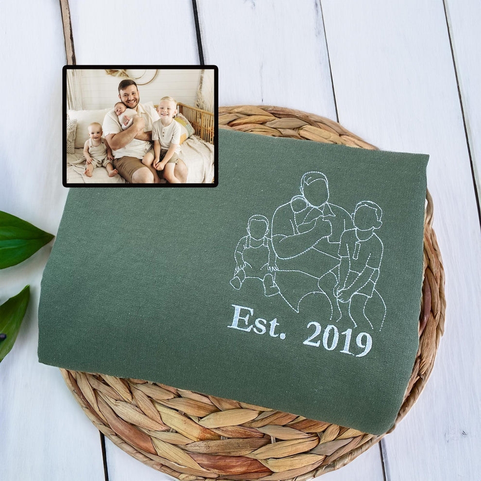 Personalisiertes Papa-Sweatshirt mit Bild, benutzerdefiniertes besticktes Portrait vom Foto-Hoodie, Papa-Portrait, Familienportrait, Papa-Sweatshirt