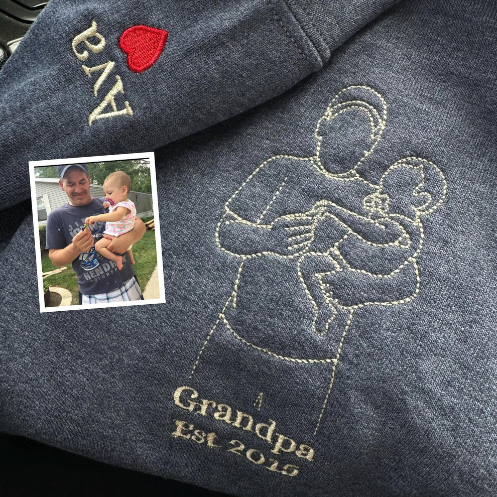 Bestickter Kapuzenpullover für Papa und Tochter | Personalisiertes Sweatshirt für Papa | Kapuzenpullover für Papa | Umrissfoto | Familienporträt | Weihnachtsgeschenk