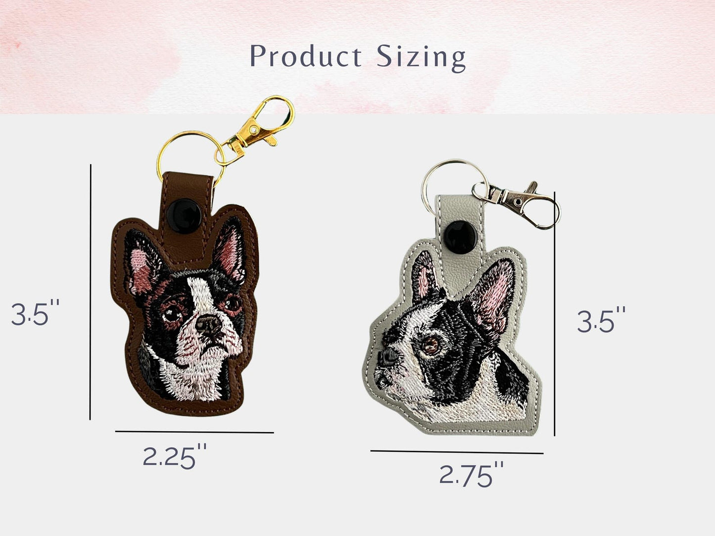 Maßgeschneiderter Bestickter Boston Terrier Schlüsselanhänger - Realistischer Schlüsselanhänger oder Taschenanhänger, Perfektes Geschenk für Hundeliebhaber
