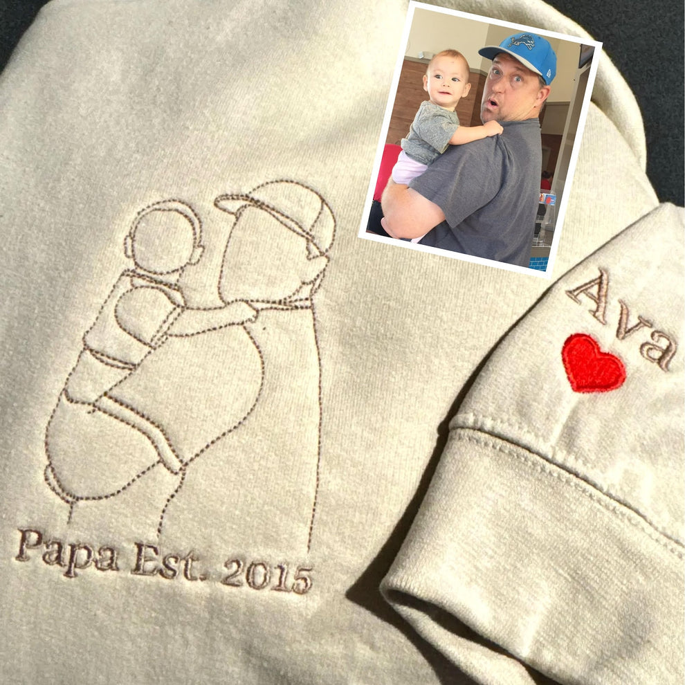 Bestickter Kapuzenpullover für Papa und Tochter | Personalisiertes Sweatshirt für Papa | Kapuzenpullover für Papa | Umrissfoto | Familienporträt | Weihnachtsgeschenk