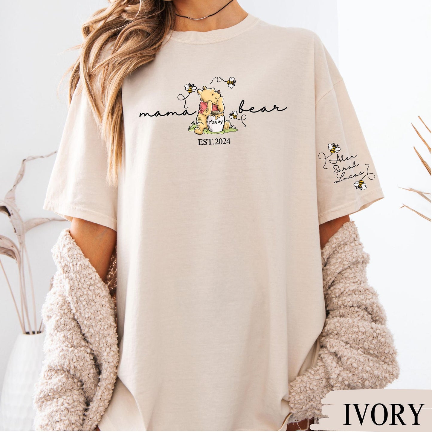 Custom Mama Bär Shirt, Mama mit Kindernamen auf dem Ärmelshirt, personalisiertes Muttertagsshirt, Personalisiertes Muttertagsshirt