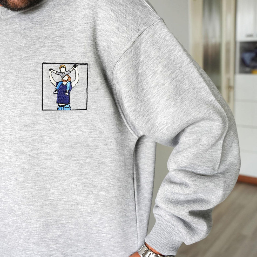 Benutzerdefiniertes besticktes Portrait vom Foto-Sweatshirt, benutzerdefinierter bestickter Kapuzenpullover, Geschenk für Papa, Geschenk für Ihn, personalisierter Crewneck