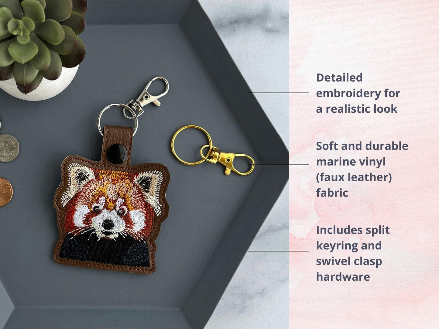 Entzückender Schlüsselanhänger mit roter Panda-Stickerei – süßer Schlüsselanhänger oder Taschenanhänger, perfektes Geschenk für Panda-Fans