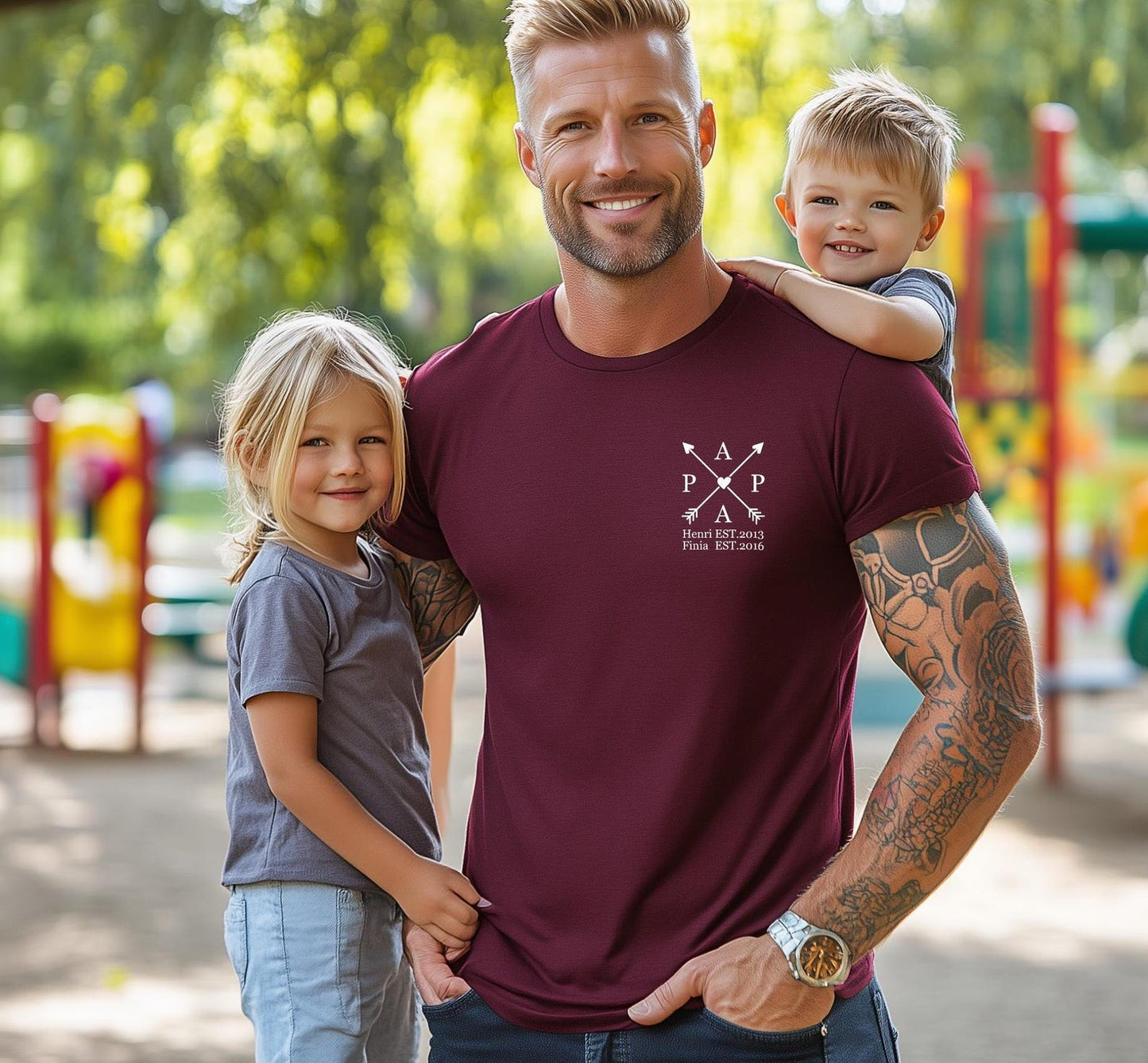 Papas Edition: T-Shirt mit dem Namen und Geburtsjahr des Kindes. Papa Geschenk. Geschenkidee für Papa. Personalisiertes Vatershirt. Vatertagsgeschenk
