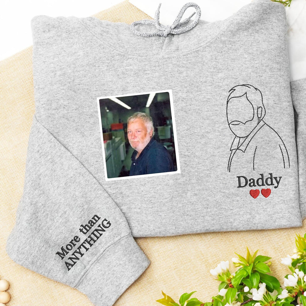 Besticktes Sweatshirt mit Bild von Papa und Tochter | Maßgeschneiderte Sweatshirts für Papa | Personalisiertes Papa-Portrait-Kapuzenshirt | Geschenke zum Vatertag für Papa