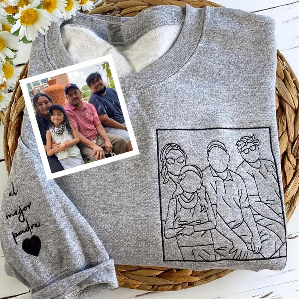 Besticktes Sweatshirt mit Bild von Papa und Tochter | Maßgeschneiderte Sweatshirts für Papa | Personalisiertes Papa-Portrait-Kapuzenshirt | Geschenke zum Vatertag für Papa
