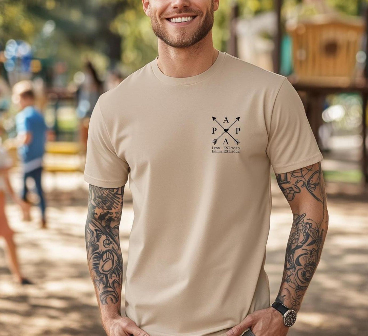 Papas Edition: T-Shirt mit dem Namen und Geburtsjahr des Kindes. Papa Geschenk. Geschenkidee für Papa. Personalisiertes Vatershirt. Vatertagsgeschenk