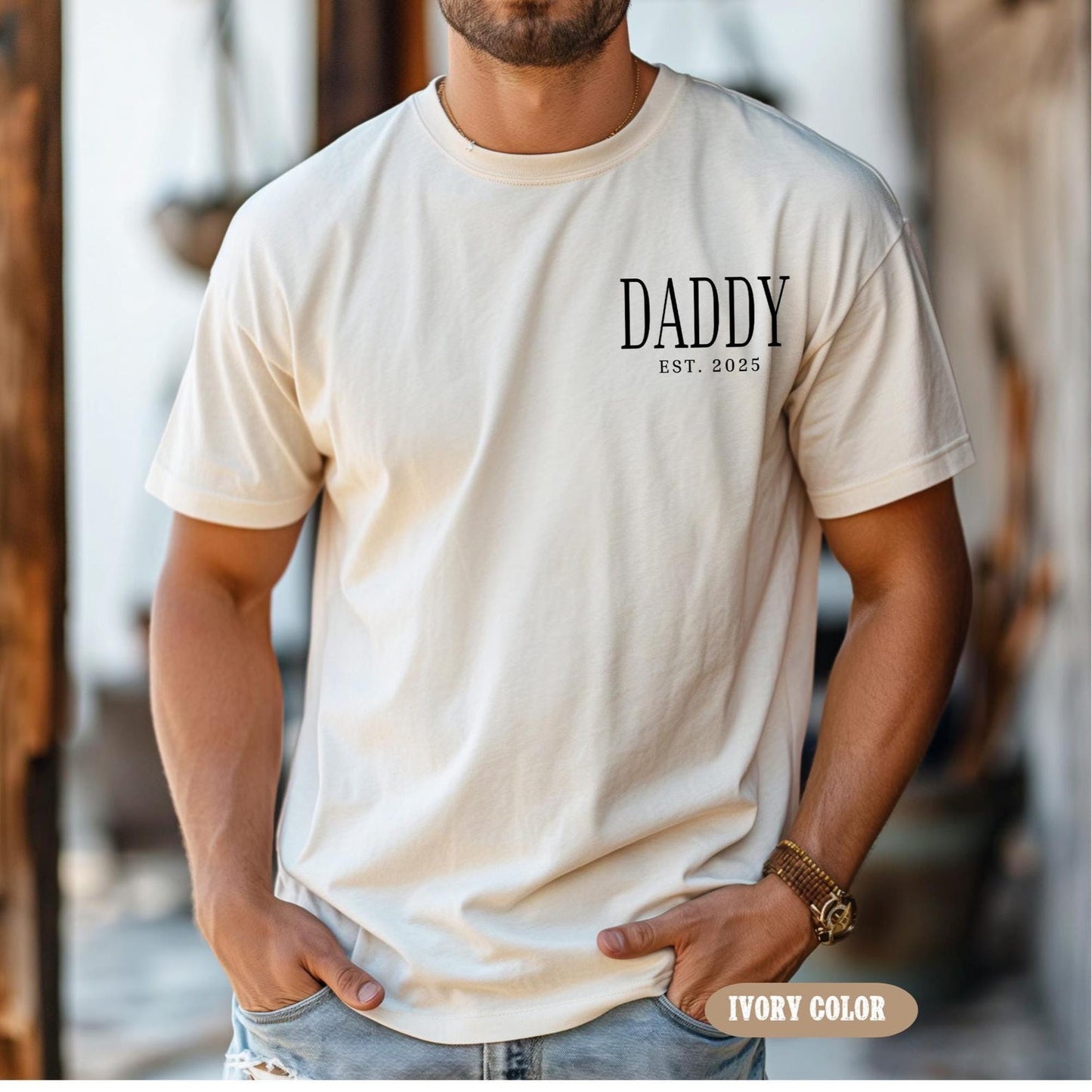 Daddy Est Shirt, Daddy Pocket Tee, Vatertagsgeschenke von Kindern, Geburtstagsgeschenk für Papa, Neuer Papa Geburtstags-T-Shirt, Vatertags-Shirt-Geschenk