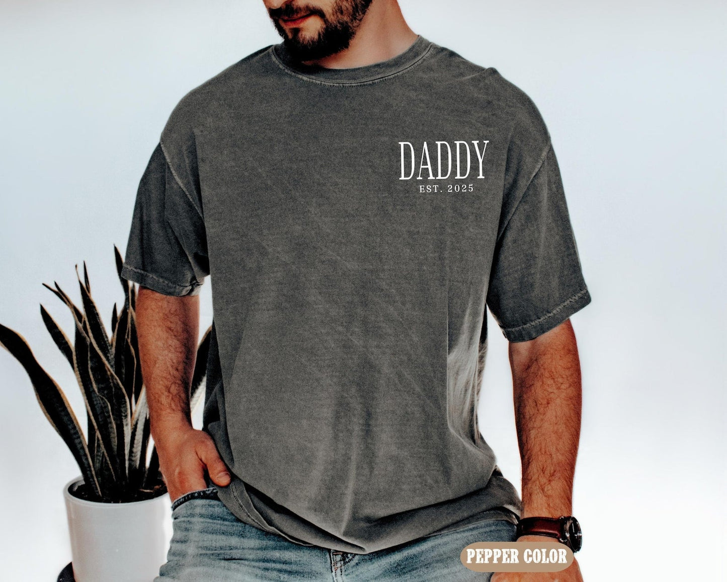 Daddy Est Shirt, Daddy Pocket Tee, Vatertagsgeschenke von Kindern, Geburtstagsgeschenk für Papa, Neuer Papa Geburtstags-T-Shirt, Vatertags-Shirt-Geschenk