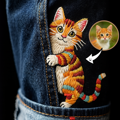 Jeans mit individuell besticktem Haustierporträt – Personalisiertes Geschenk für Tierliebhaber – Hundedenkmal – Katzenandenken – Von Ihrem Foto.