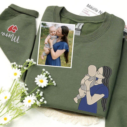 Besticktes Sweatshirt mit Gesichtsporträt – Personalisiertes Geschenk für Eltern