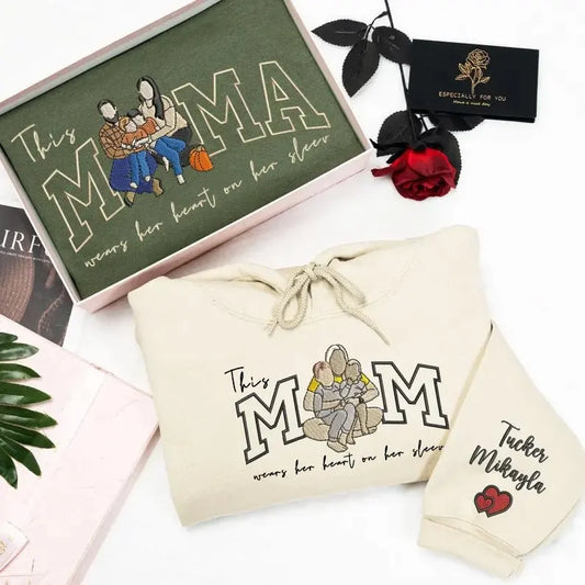 Familienporträt Kapuzenpullover personalisierter Sweater mit Kinderporträt personalisierter Familien Crewneck