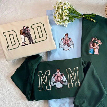 Benutzerdefiniertes Sweatshirt mit Fotostickerei für Mama und Papa, benutzerdefiniertes Varsity-T-Shirt mit Stickerei, Geschenk für Mama