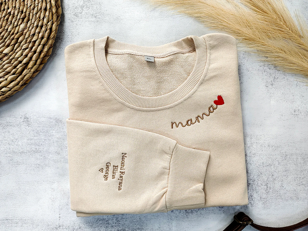 Benutzerdefiniertes Mama-Sweatshirt mit Stickerei, personalisierter Mama-Rundhalsausschnitt mit Kindernamen