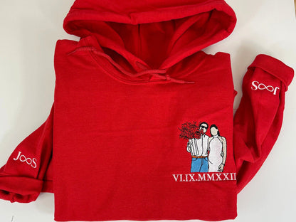 Benutzerdefiniertes besticktes Paar-Sweatshirt, personalisiertes Porträt mit Musik-Player-Design, perfektes Familiengeschenk